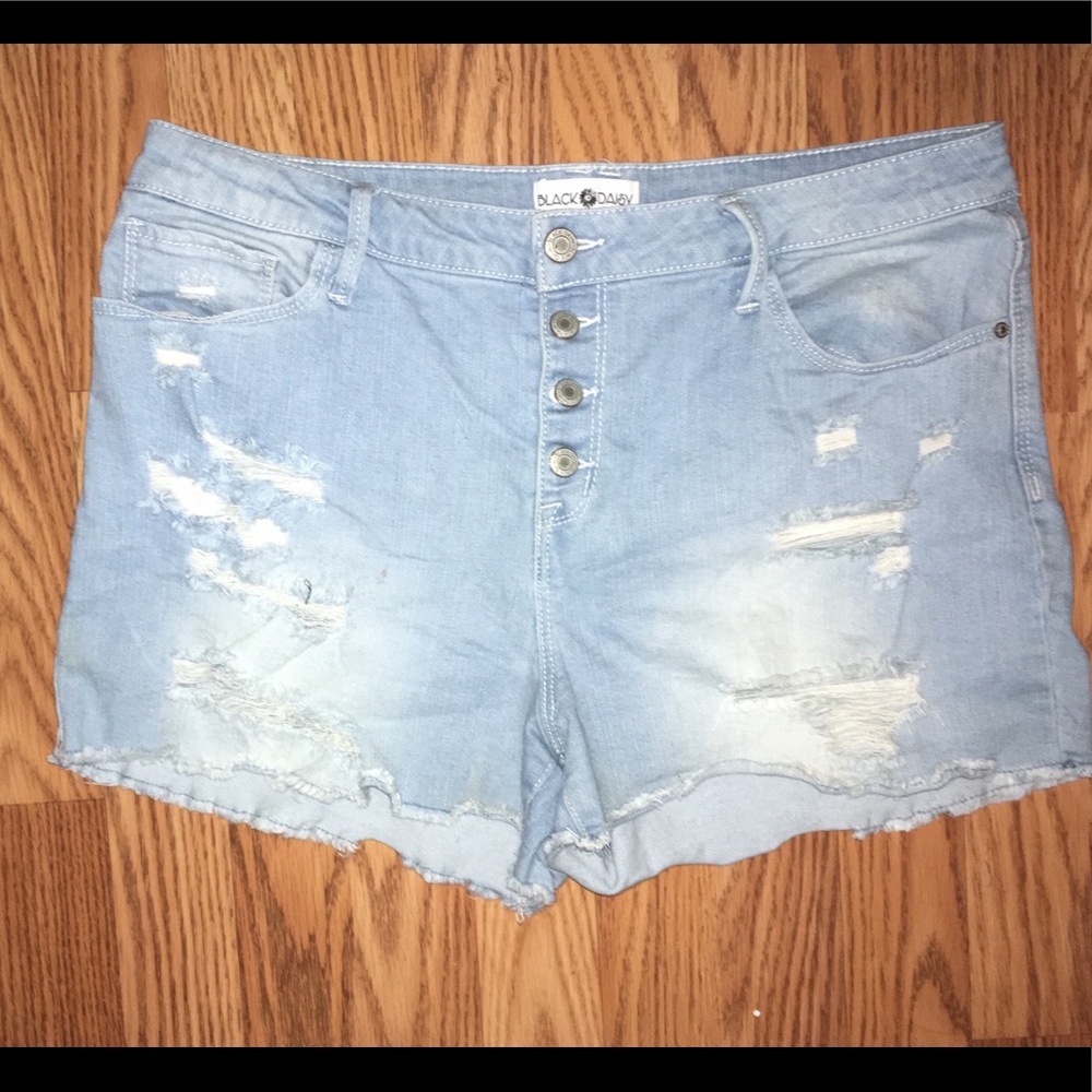 Black Daisy Button Fly High-Rise Jean Shorts